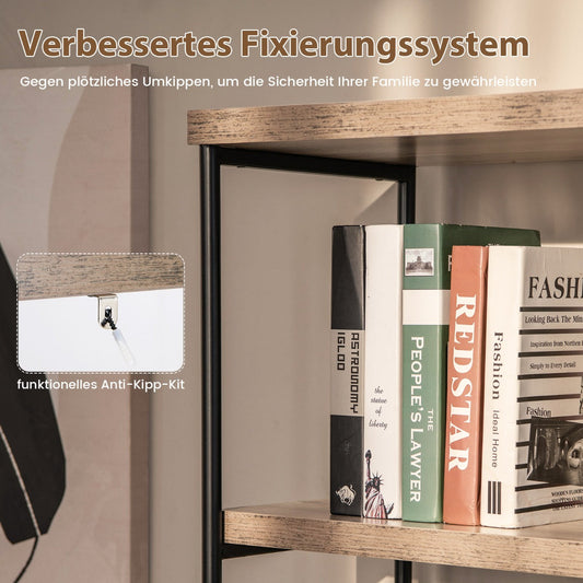 5-Tier Industrial Bookshelf Display Storage Rack with Metal Frame-Gray