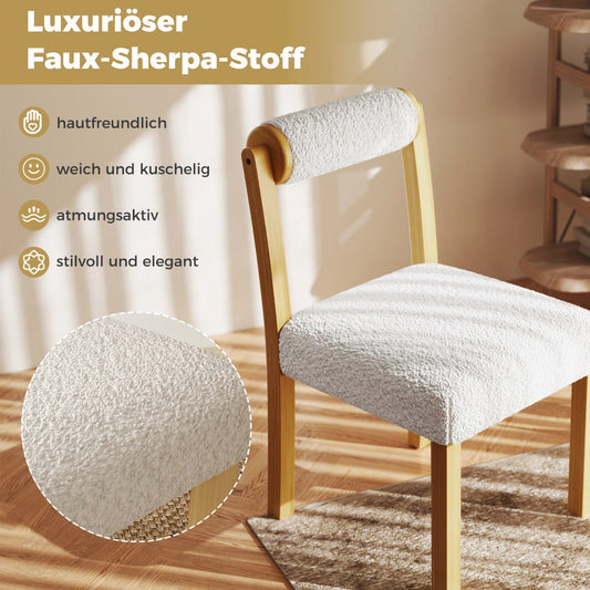 Wooden Dining Chair with Rubber Wood Frame and Cylinder Back Set of 2-White