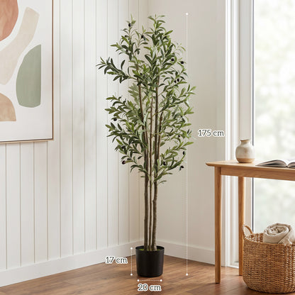 HOMCOM 175 cm Artificial Olive Tree, Tall Faux Plant with 787 Leaves & Adjustable Branches,