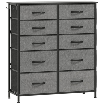 HOMCOM Chest of Ten Fabric Drawers - Charcoal Grey