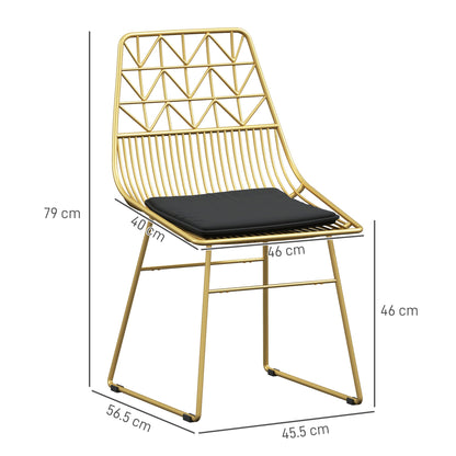 HOMCOM Luxurious Dining Chairs Set of 4, Metal Wire Kitchen Chair with Removable Velvet-feel Cushion, Cut-out Back and Steel Frame for Dining Room, Gold Tone