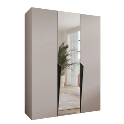 Beige wardrobe with a mirror on a white background
