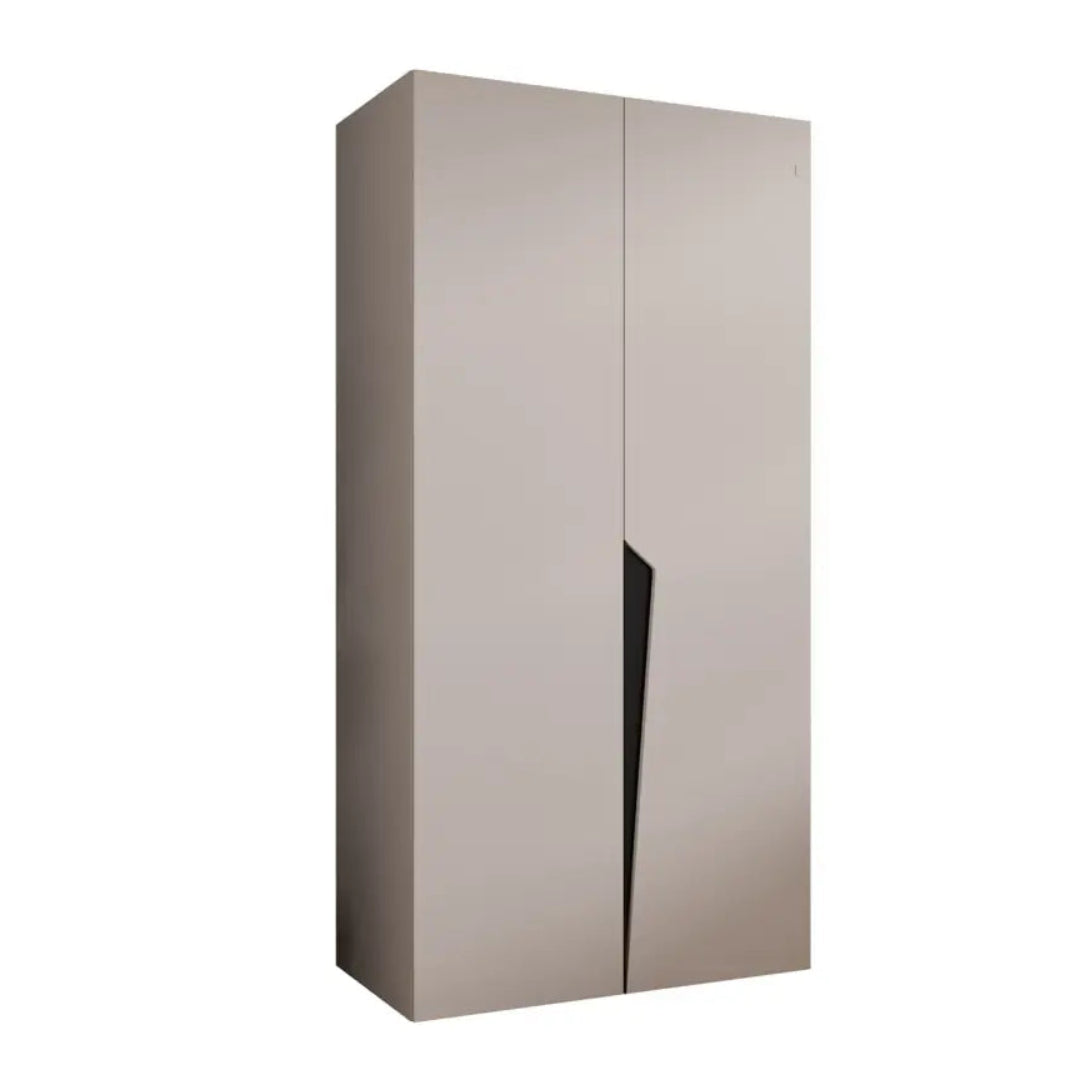 Beige wardrobe with a black accent on a white background