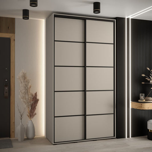 Modern sliding wardrobe door in a stylish room with decor elements.