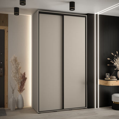 Modern sliding wardrobe in a stylish room with decorative elements.