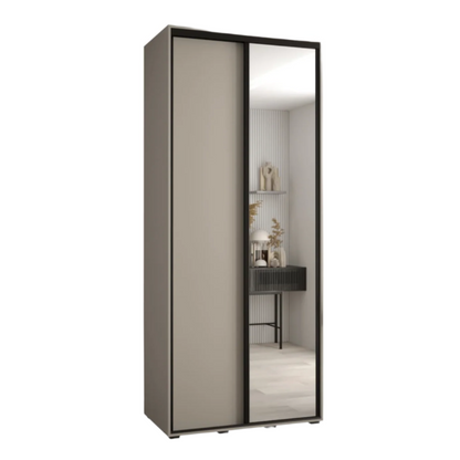 Modern wardrobe with a mirror on a white background