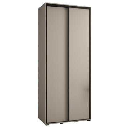 Tall beige wardrobe with sliding doors on a white background