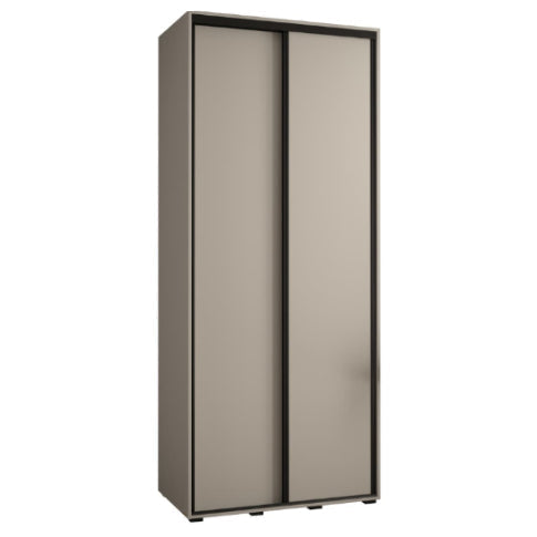 Tall beige wardrobe with sliding doors on a white background