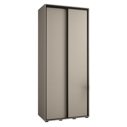 Tall beige wardrobe with sliding doors on a white background