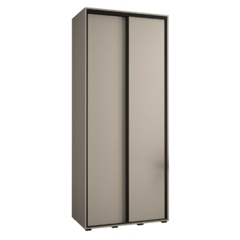 Tall beige wardrobe with sliding doors on a white background