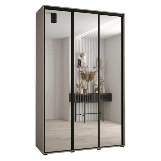 Modern wardrobe with glass doors in a minimalistic room