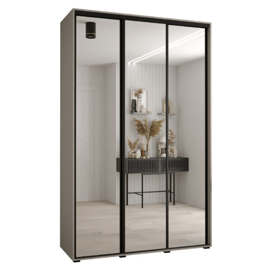 Modern wardrobe with glass doors in a minimalistic room