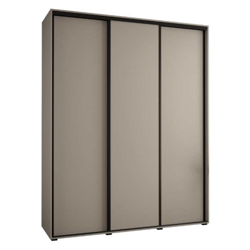 Sliding door wardrobe with three beige doors on a white background