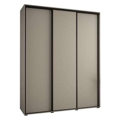 Sliding door wardrobe with three beige doors on a white background