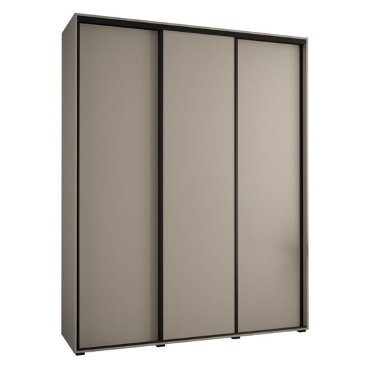 Sliding door wardrobe with three beige doors on a white background