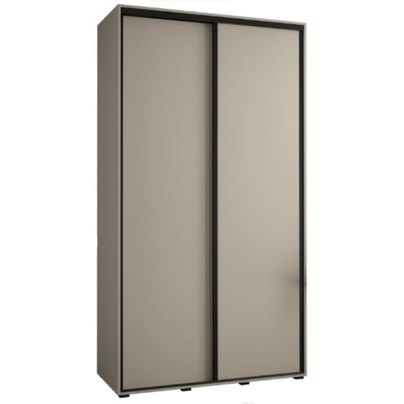 Tall gray wardrobe with sliding doors on a white background