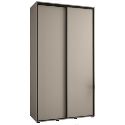 Tall gray wardrobe with sliding doors on a white background