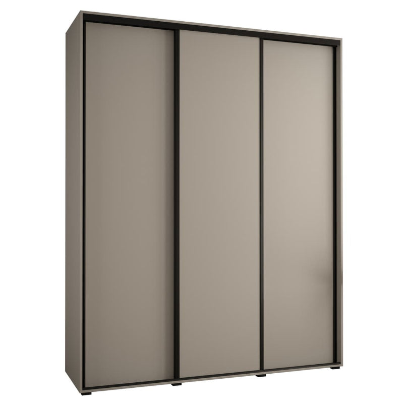 Sliding door wardrobe with three beige doors on a white background