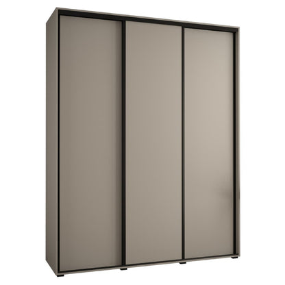 Sliding door wardrobe with three beige doors on a white background