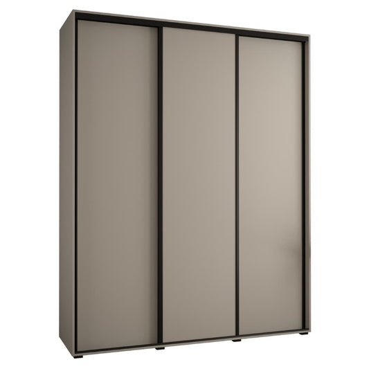Sliding door wardrobe with three beige doors on a white background