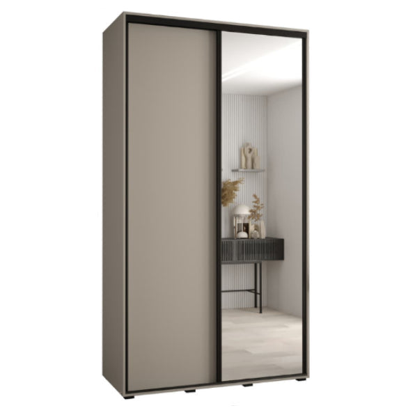 Sliding wardrobe with a mirror door in a neutral color scheme.