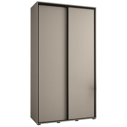 Tall gray wardrobe with sliding doors on a white background