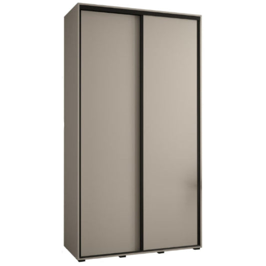 Tall gray wardrobe with sliding doors on a white background