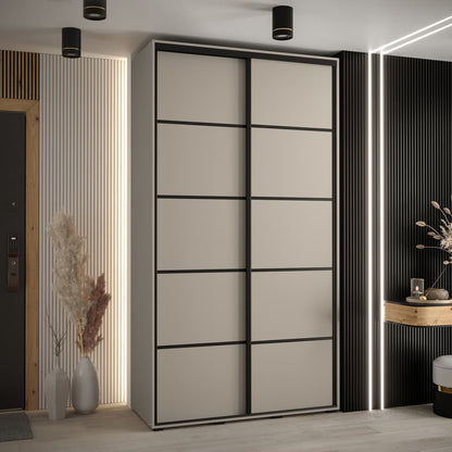 Modern sliding wardrobe door in a stylish room with decor elements.