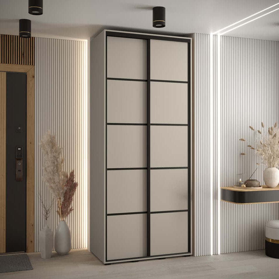 Modern wardrobe with sliding doors in a room setting