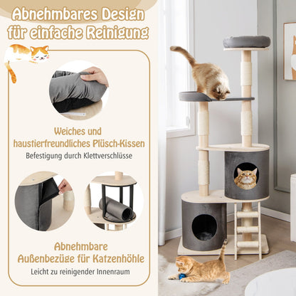 Multi-level Cat Furniture with 2 Cozy Condos-Grey