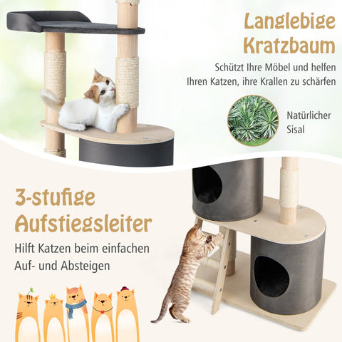 Multi-level Cat Furniture with 2 Cozy Condos-Grey