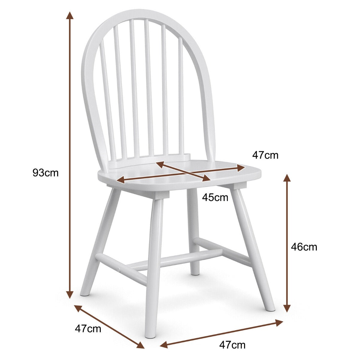 2 Piece Wooden Kitchen Dining chairs with High Spindle Back-White