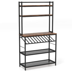 6-Tier Kitchen Baker’s Rack with Wine Storage-Brown
