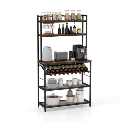 6-Tier Kitchen Baker’s Rack with Wine Storage-Brown