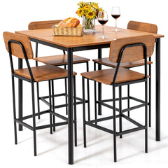 5 Pieces Industrial Dining Set Bar Counter Height Table and 4 Stools-Walnut