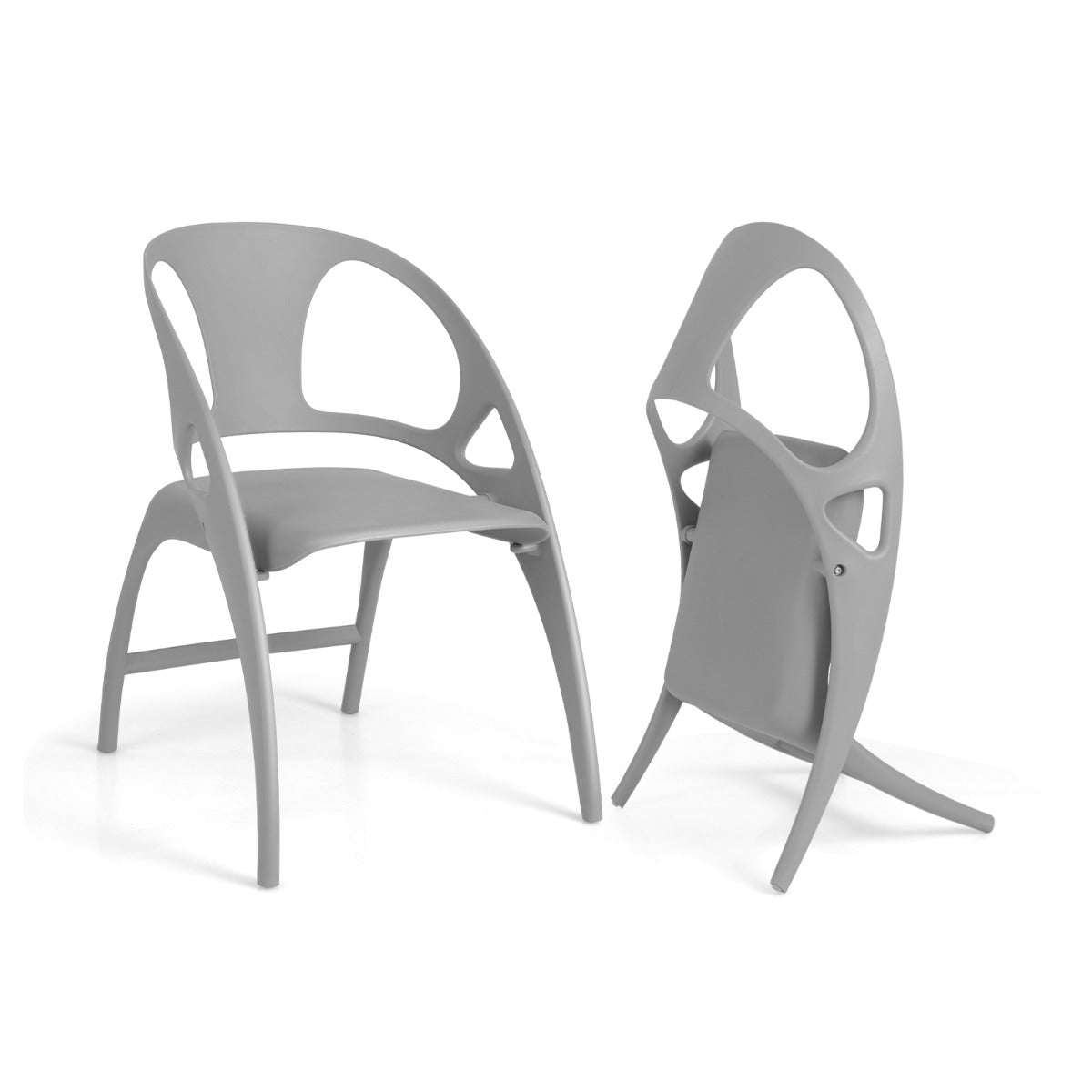 Set of 2 Folding Chair with Backrest and Armrest-Grey