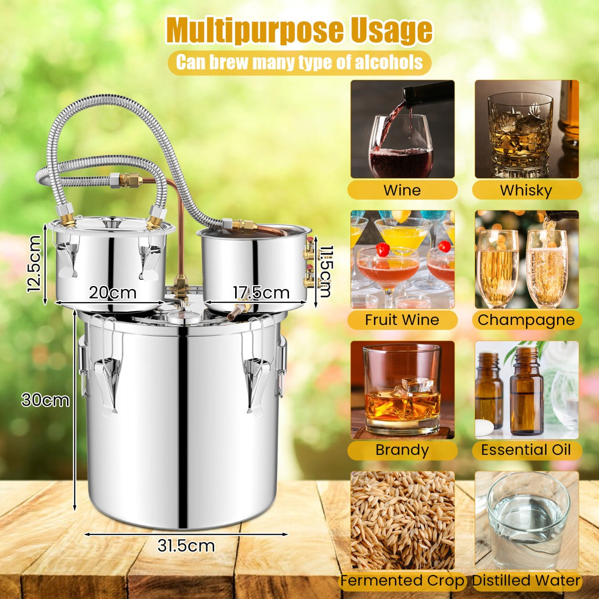 5 Gallon Stainless Steel Water Alcohol Distiller with Build-in Thermometer