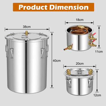 22/38L Stainless Steel Water Alcohol Distiller with Build-in Thermometer-38 L
