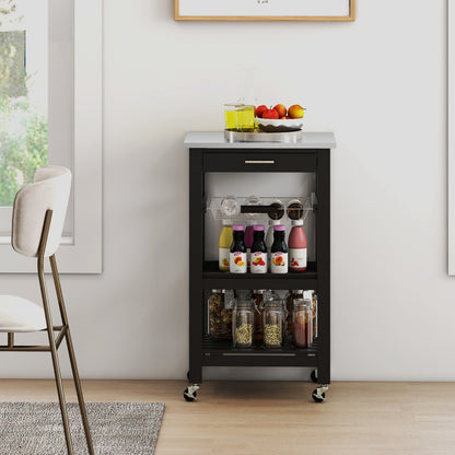 4-Tier Rolling Trolley Cart with Lock Wheels Basket and Drawer-Black