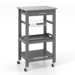 4-Tier Rolling Trolley Cart with Lock Wheels Basket and Drawer-Grey
