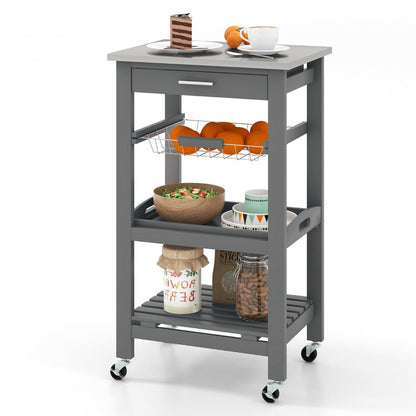 4-Tier Rolling Trolley Cart with Lock Wheels Basket and Drawer-Grey