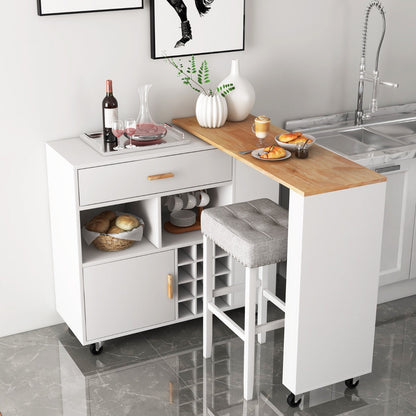 Reversible Folding Kitchen Island Cart with Wine Rack and Spice Rack