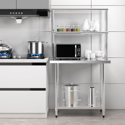 36 Inch Stainless Steel Overshelf with Adjustable Lower Shelf and Work Table