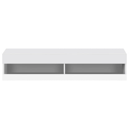 Wall-Mounted High Gloss TV Cabinet with LED Lights, Modern Floating Media Console for up to 65" TV, Spacious Storage, 140x40x30.5 cm, White