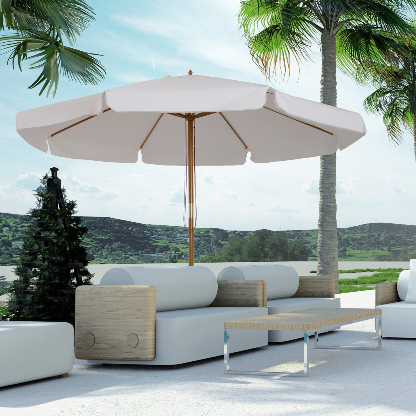 Outsunny 3.3m Elegant Wooden Parasol - Cream