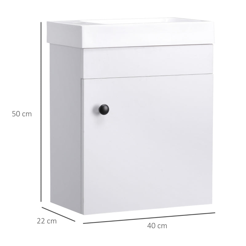 Kleankin Bathroom Vanity Unit With Basin, Wall Mounted Wash Stand Sink, Tap Hole Storage Cabinet, White