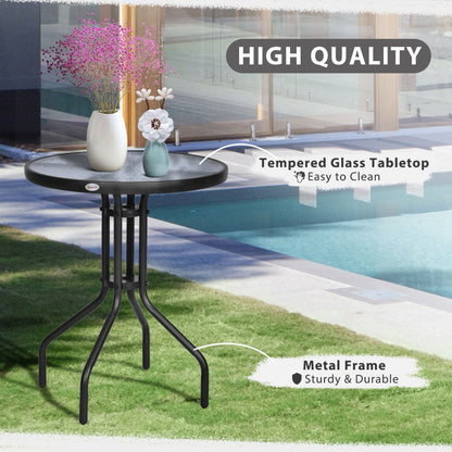 Outsunny Bistro Coffee Table Outdoor Tempered Glass Top Table Garden Round Dining Table - 60cm Diameter