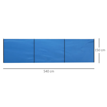 Outsunny 5 Pole Camping Windbreaks, Beach Wind Shield Shelter with Carry Bag and Steel Poles, Outdoor Caravan Privacy Shield, 540cm x 150cm, Blue