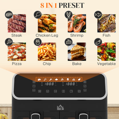 HOMCOM 8L Dual Basket Air Fryer, 80-200â Air Fryer Oven with 2 Baskets and Sync Function - Black/Silver