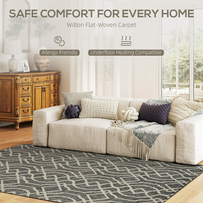 HOMCOM UV Resistant Indoor & Outdoor Area Rug, Easy-Cleaning Machine Washable Rug with Geometric Pattern for Patio, Garden, Kitchen, Bathroom or Living Room, 230 x 160 cm, Grey